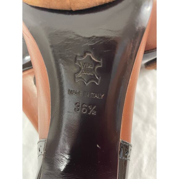 Vintage Italian Leather Heels Pumps Jacopo Size 36.5/6US Brown Color Block Women - Picture 8 of 8